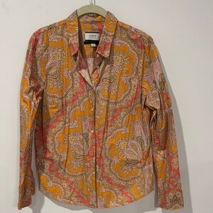 J. Crew Women's Orange and Pink Paisley Button Down Shirt